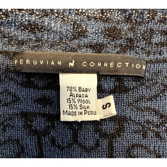 Peruvian Connection Art Aztec Alpaca, wool, silk Cardigan Size Small Blue Black - Picture 3 of 9
